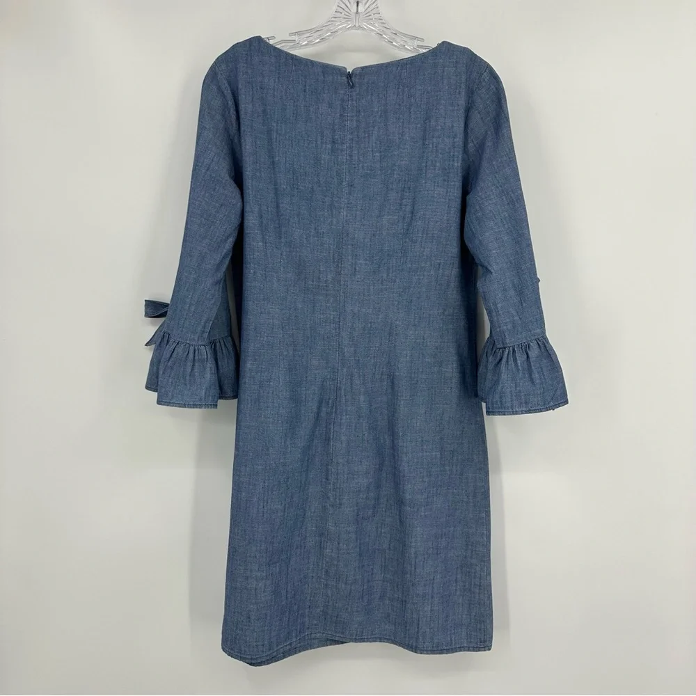 J. Crew Chambray Denim Dress Ruffle Tie-sleeve V-neck Cotton Blue Size 2